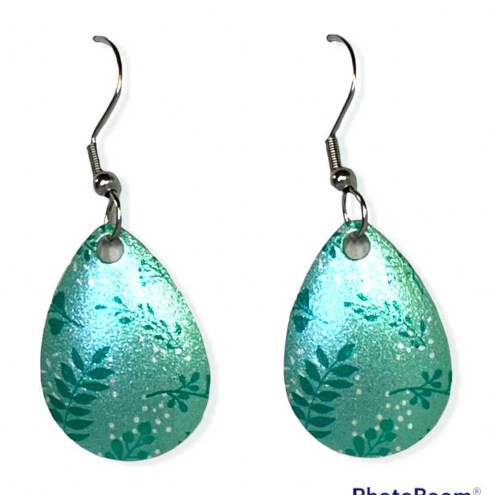 Floral Teal Earrings Flower Jewelry Handmade USA for wholesale by Eye Catching Jewelry