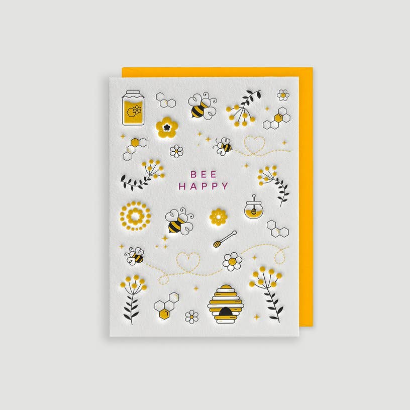 Heyyy Ltd – Großhandel Grußkarten für den Alltag – Bee Happy Letterpress-Karte2