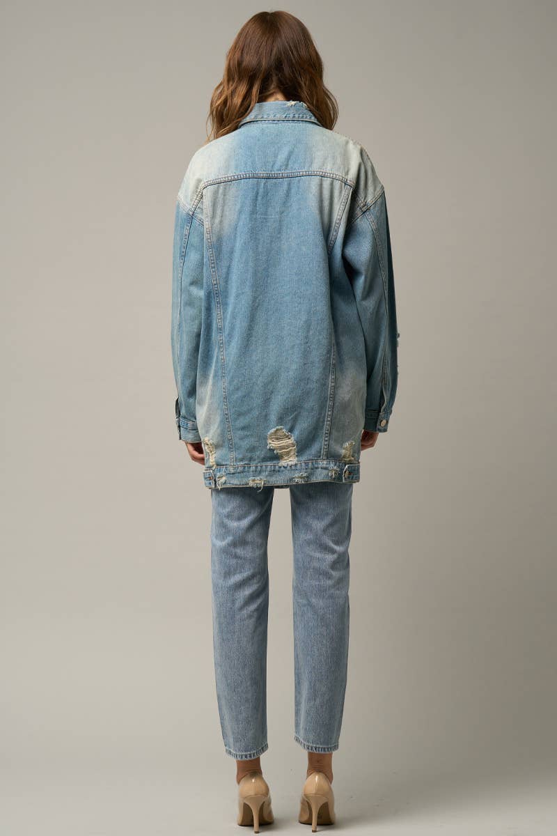LIGTH Plus Flap Pockets Ripped Washed Denim Jacket for wholesale on Faire6