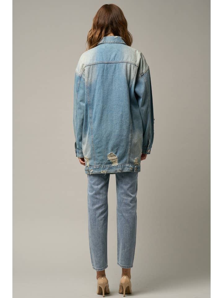 LIGTH Plus Flap Pockets Ripped Washed Denim Jacket for wholesale on Faire6