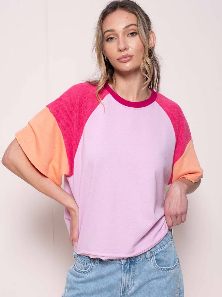 Plus loose fit color block raglan top-PST11384 for wholesale by Nicabel