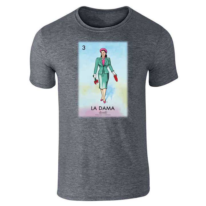 Pop Threads - Venta al por mayor Camiseta serigrafiada - Unisex - Tarjeta de bingo mexicano unisex La Dama para mujer Lady Loteria10