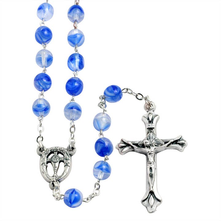 Rosary Blue Multi-Shade Opaque Glass Beads for wholesale by RM Trading