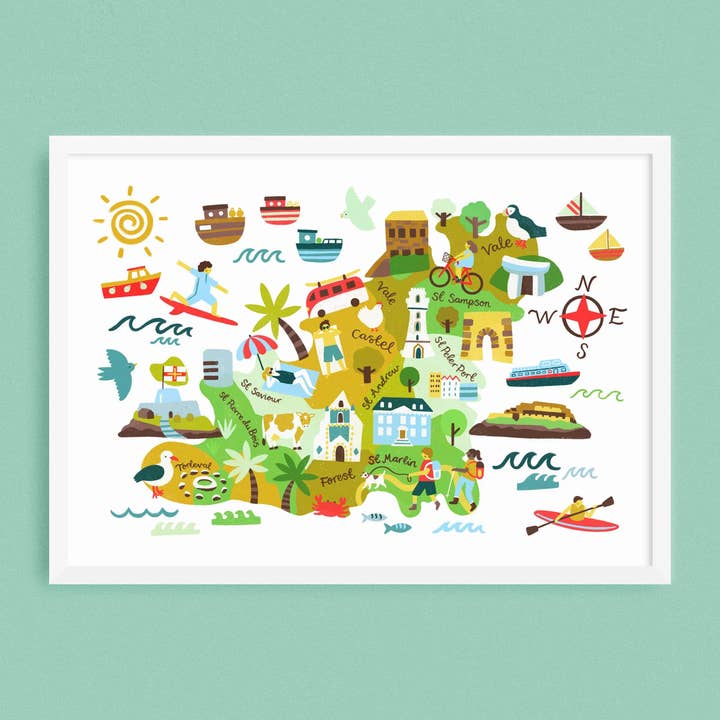 Guernsey Map Print for wholesale by Lauren Radley