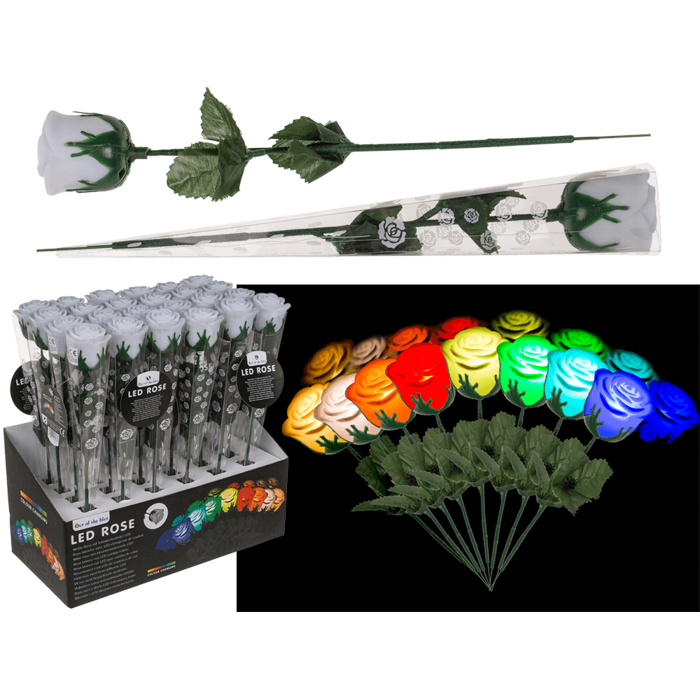 Out of the blue KG - Wholesale Artificial Flowers - White plastic rose with colour changing LED0