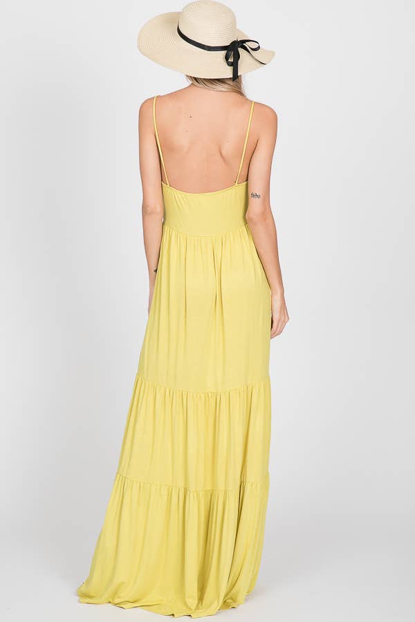 7th Ray - Vendita all'ingrosso Vestito - Donna - Abito lungo a balze con nodo frontale casual e spalline sottili D23079