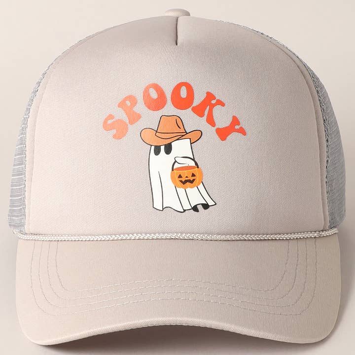 Fashion City - Wholesale Trucker Hat - Unisex - Spooky Ghost Printed Halloween Trucker Hat