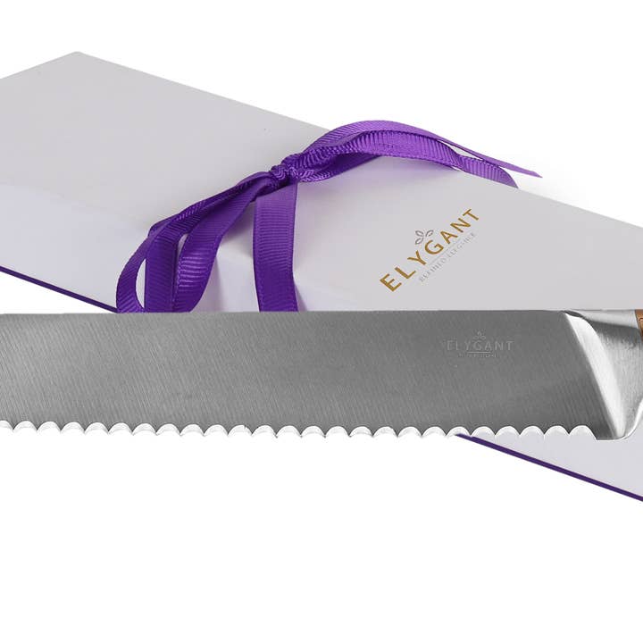 Draaibare Gestreepte Handgreep Mes Roestvrij Staal Gouden Handgreep 13" voor wholesale door A&M Judaica And Gifts