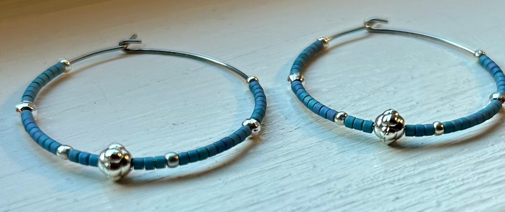 Lady Bird Market - Wholesale Hoop Earrings - Pale Blue & Silver Beaded Hoop Earrings2