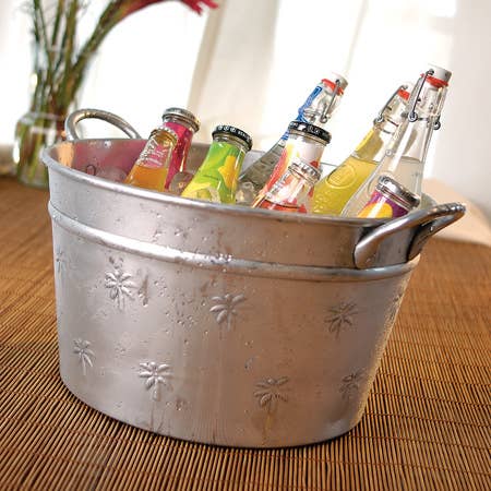India Handicrafts Inc - Wholesale Ice Bucket - Aluminum Palm Tree Beverage Tub Handles
