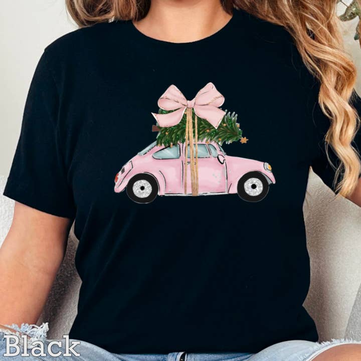 Shoppe SHC - Wholesale T-shirt (graphic) – women's - Pink Christmas Car Christmas 2025 Graphic Tee | Gildan30