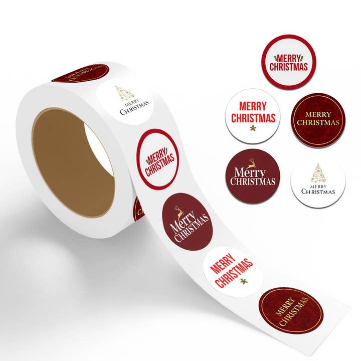 Noël - 500 Étiquettes/Rouleau - 2"x2" - Style 5 pour la vente par StickerJet