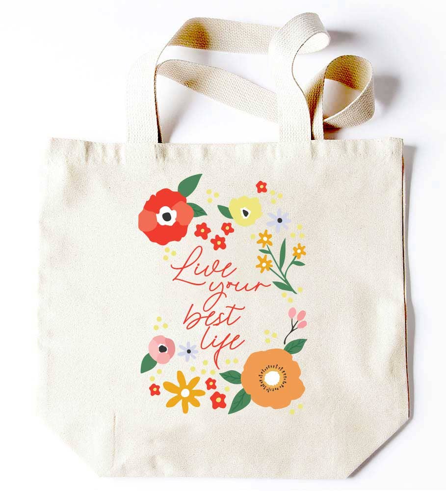 Potluck Press - Wholesale Tote Bag - Women's - Live Your Best Life Flowers Tote0