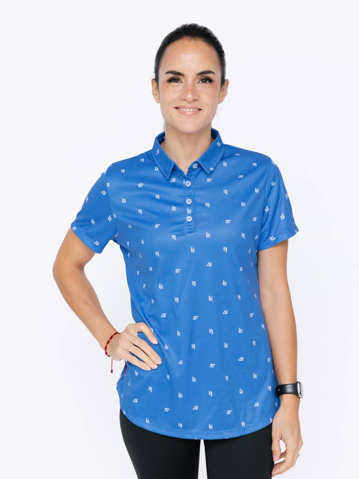 Polo de Mujer - Oso Ditsy Gris Marino/Blanco para venta al por mayor de Nominou Designs