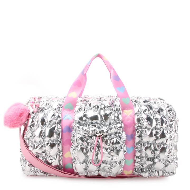 OMG Accessories - Wholesale Weekender Bag - Kids - Quilted Scrunchies Metallic Large Barrel Duffle Bag