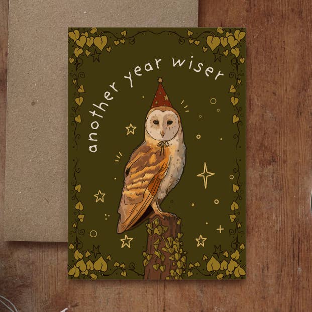 Another Year Wiser – Owl Birthday Card for wholesale by Tied Fates
