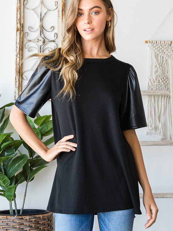 ET6803-10 FAUX LEATHER AND SOLID TOP WITH SHIRRING for wholesale by HEIMISH