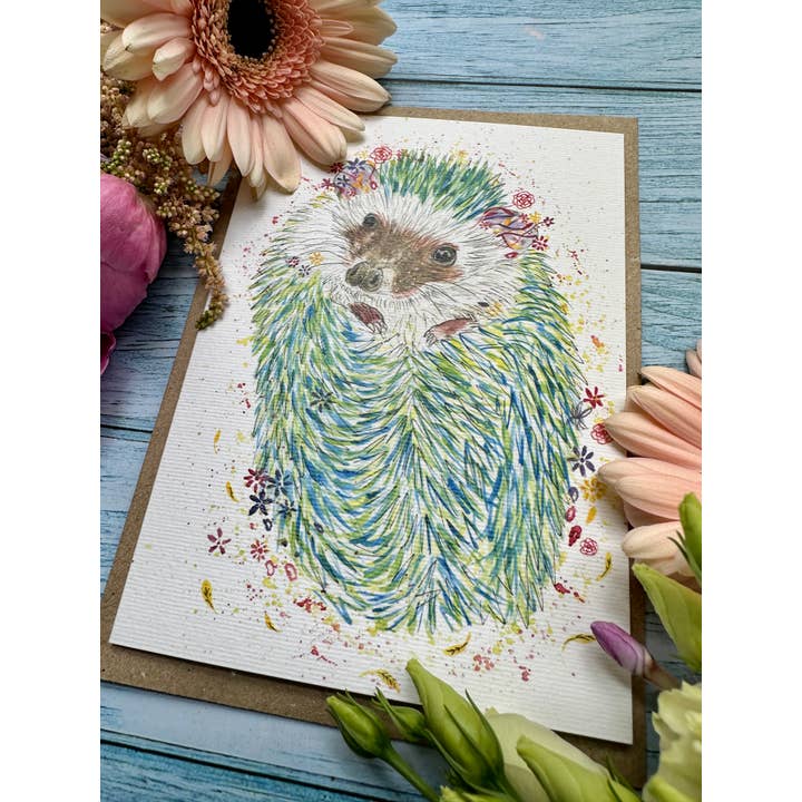 Jen Winnett Eco Artist – Engroshandel Hverdagshilsen kort – Hector the Hedgehog Miljøvenligt kort Farverige hilsner