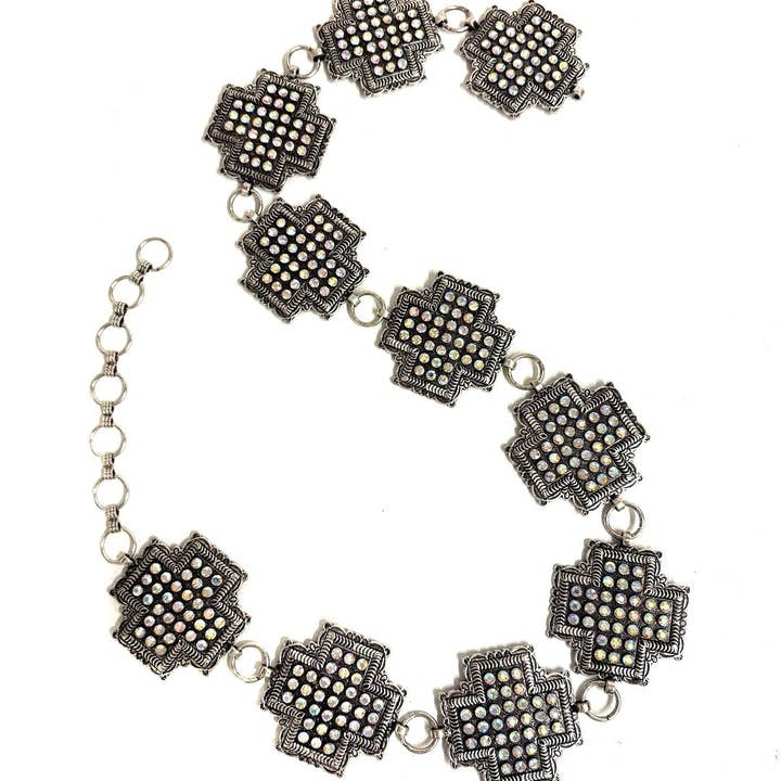 Snowing West - Wholesale Belt – Women's - Western Crystal Cross Chain Belt - S