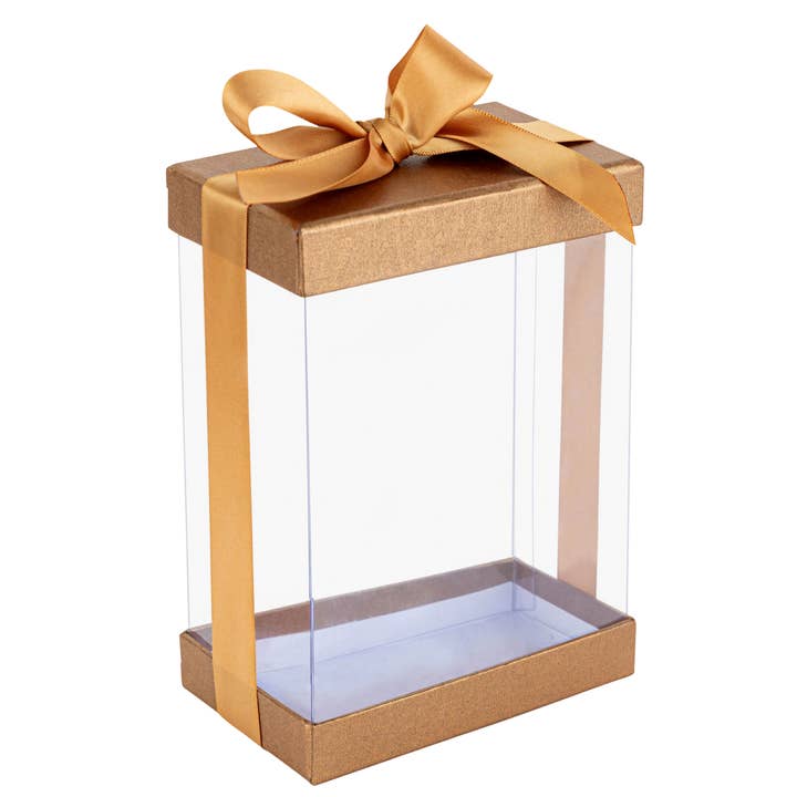 Hammont - Wholesale Gift Box - Clear Plastic Gift Boxes 6 Pack Bakery Boxes Gold