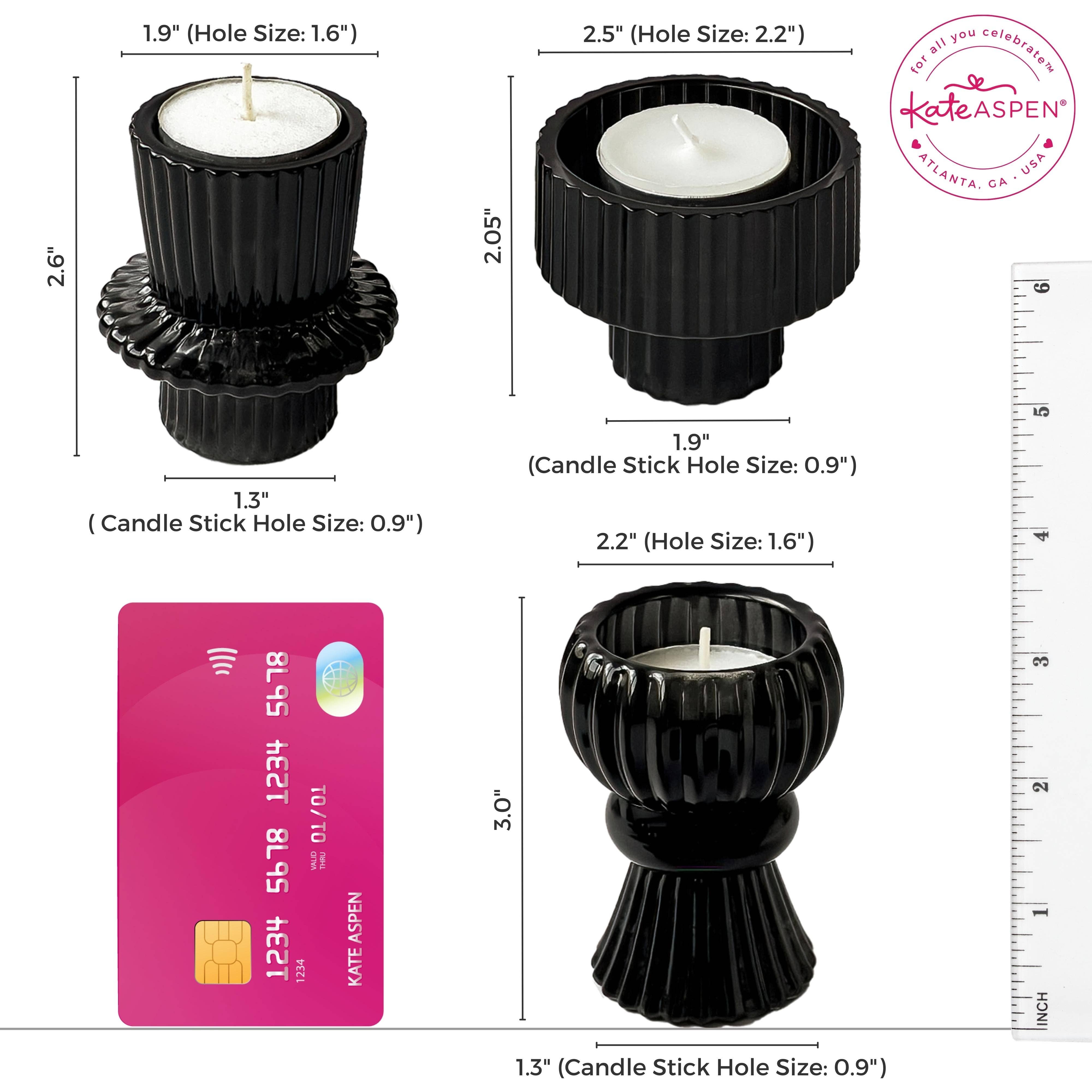 Kate Aspen - Wholesale Candle Holder - Vintage Ribbed Black Glass Candle/Candlestick Holders Set of5