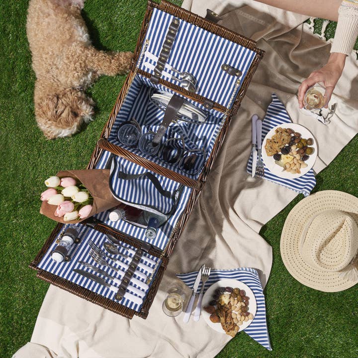 Brown Cape Cod Wicker Picnic Basket Set for wholesale on Faire