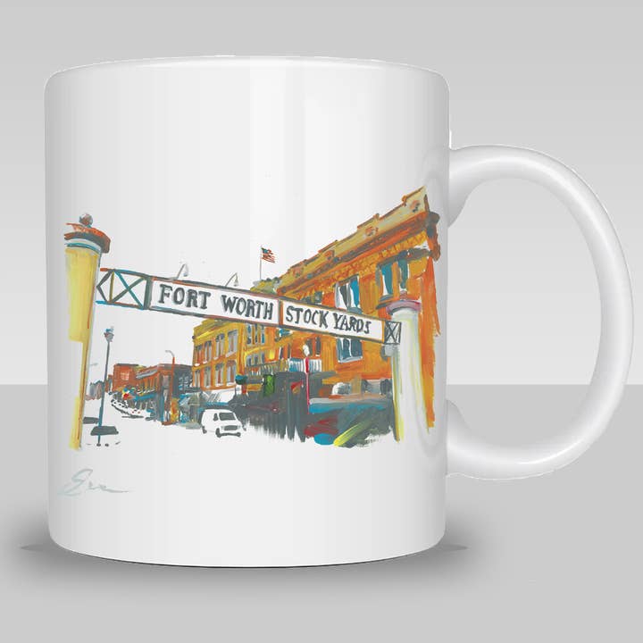 Fort Worth – Fort Worth Stock Yards Sign Coffee Mug for wholesale by Eric Hanson Artwork