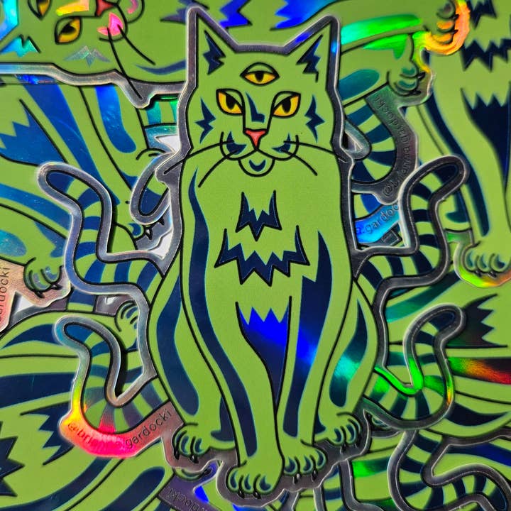 Alien Cat Holographic Sticker for wholesale by Brianna Gardocki Art