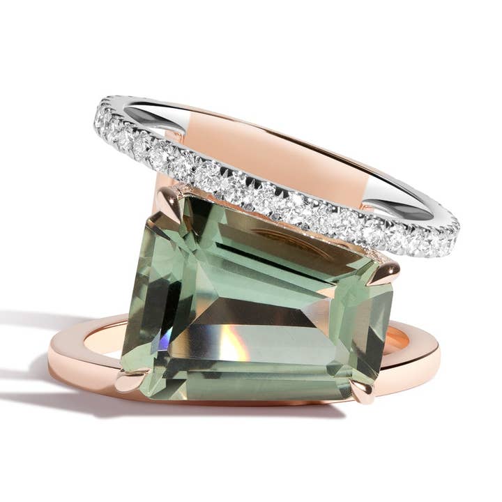 Prasiolite & White Diamond PERA Ring for wholesale by Selin Kent