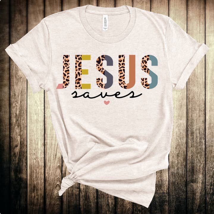 Boutique Bleached T-Shirt, Faith, Jesus Saves, Leopard for wholesale by Curlee Q & Co.