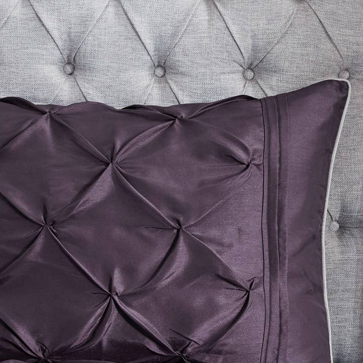 Olliix - Vente Parure de lit - Parure de lit 7 pièces touffetée soyeuse, violet prune