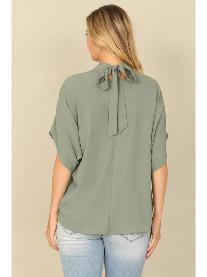 You & Me - Wholesale Blouse - Women's - YMT20083V-SOLID BACK RIBBON DOLMAN SLEEVE HIGH NECK TOP21