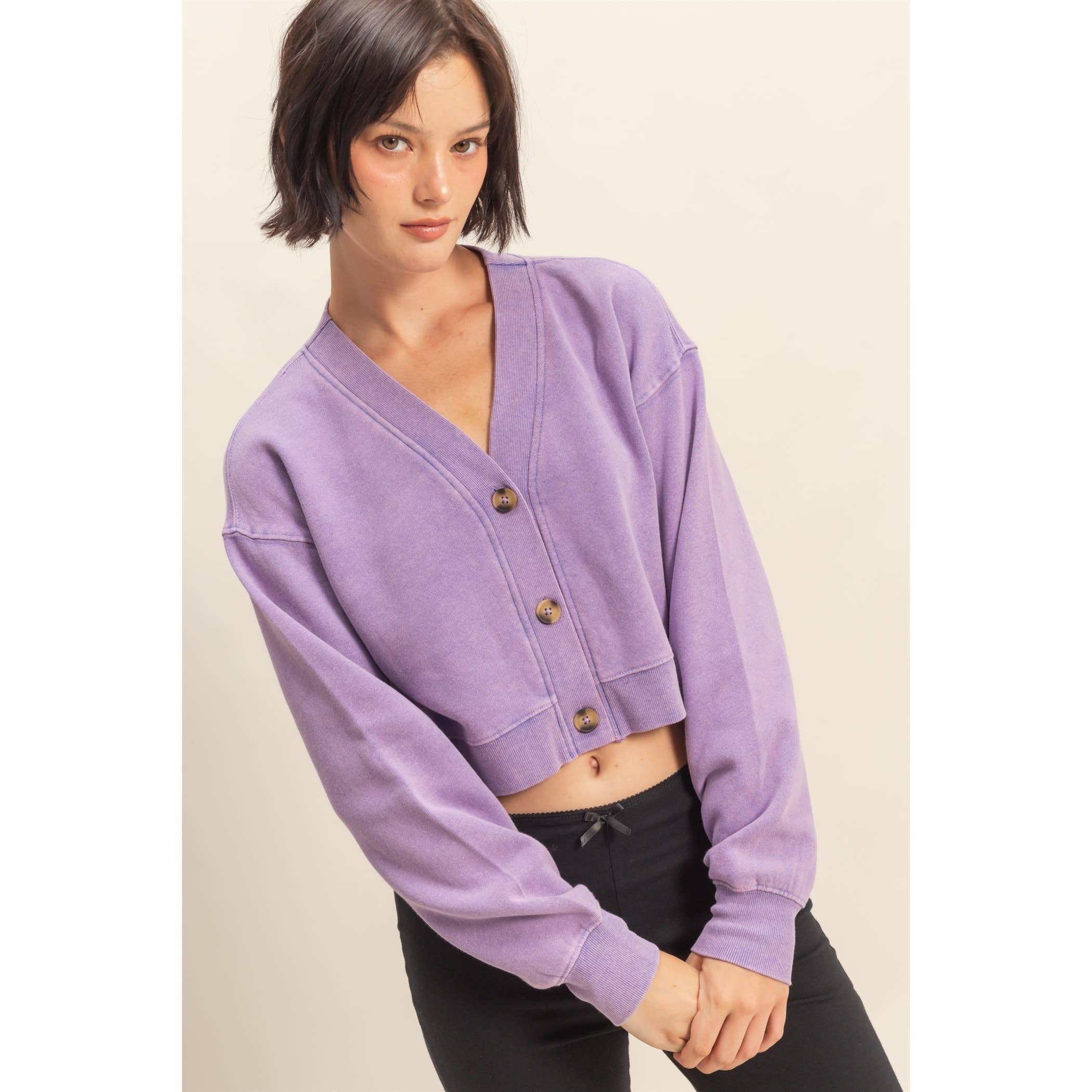 Double Zero - Wholesale Cardigan - Women's - Washed French Terry Cropped Cardigan0