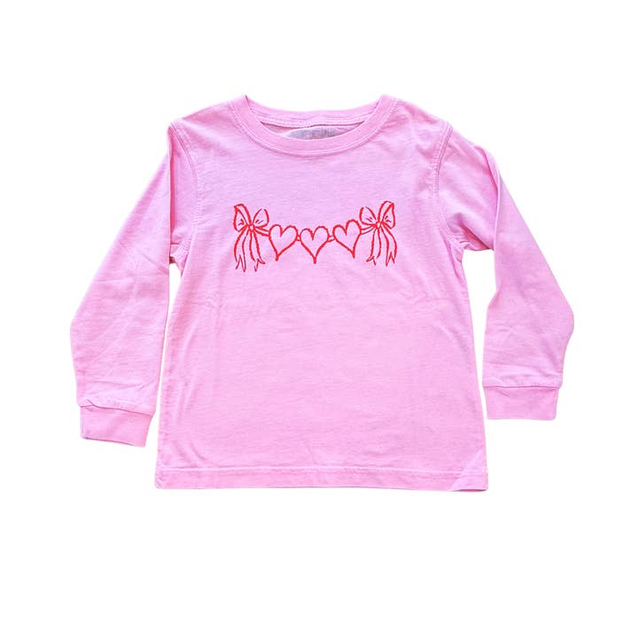 Long-Sleeve Pink Heart Banner T-Shirt for wholesale by Mustard and Ketchup Kids