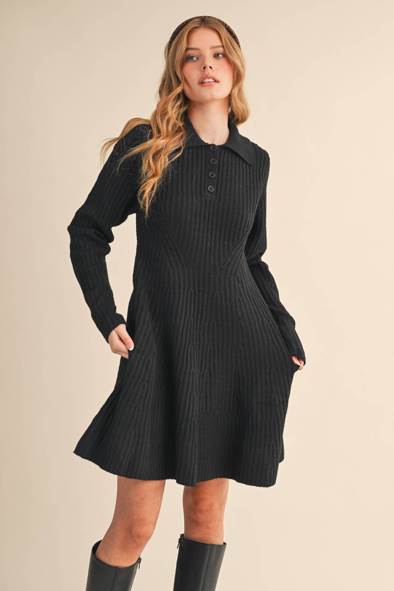 &MERCI - Wholesale Dress - Women's - RIBBED SWEATER FLARED MINI DRESS MSW109680