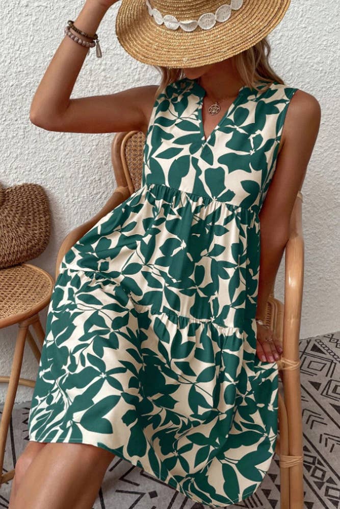 UNISHE – Großhandel Kleid – Damen – Ärmelloses Spleißkleid mit V-Ausschnitt und Blumendruck ZZKF7642