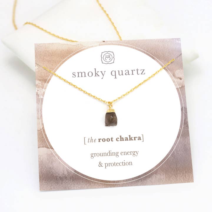 Raw Smoky Quartz Root Chakra Necklace Neutral Color Crystal for wholesale by Delezhen