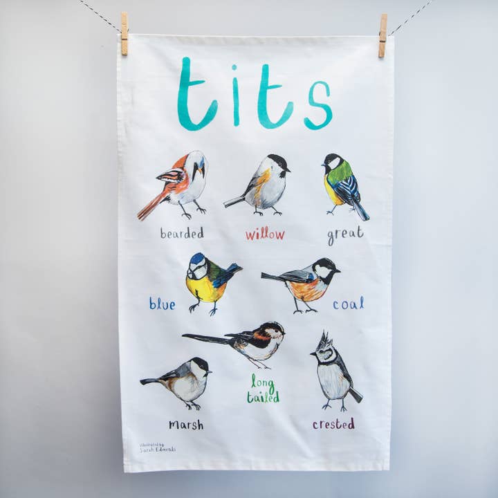Sarah Edmonds Illustration – wholesale Tea towel – Tits Bird Cotton Tea Towel1