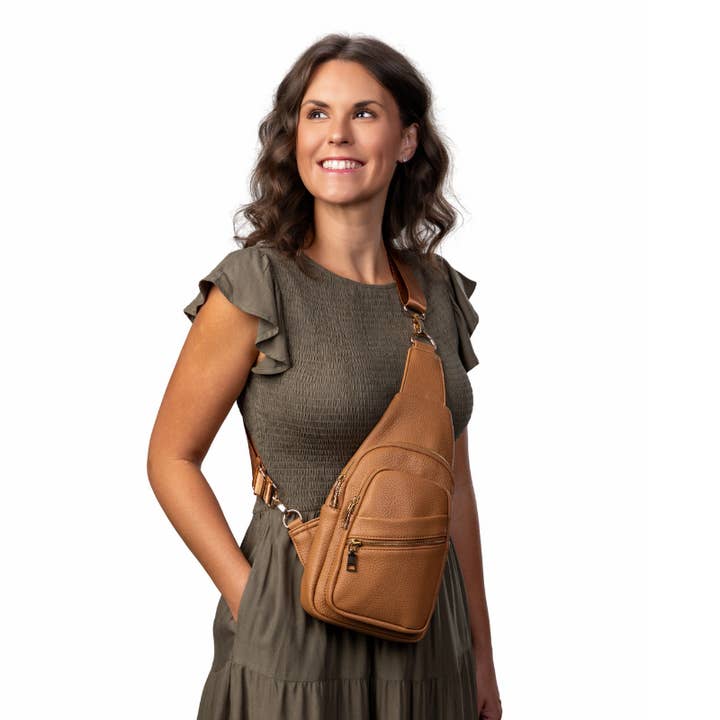 Reece Shoulder Sling Bag - Tan for wholesale by a Wink & a Nod