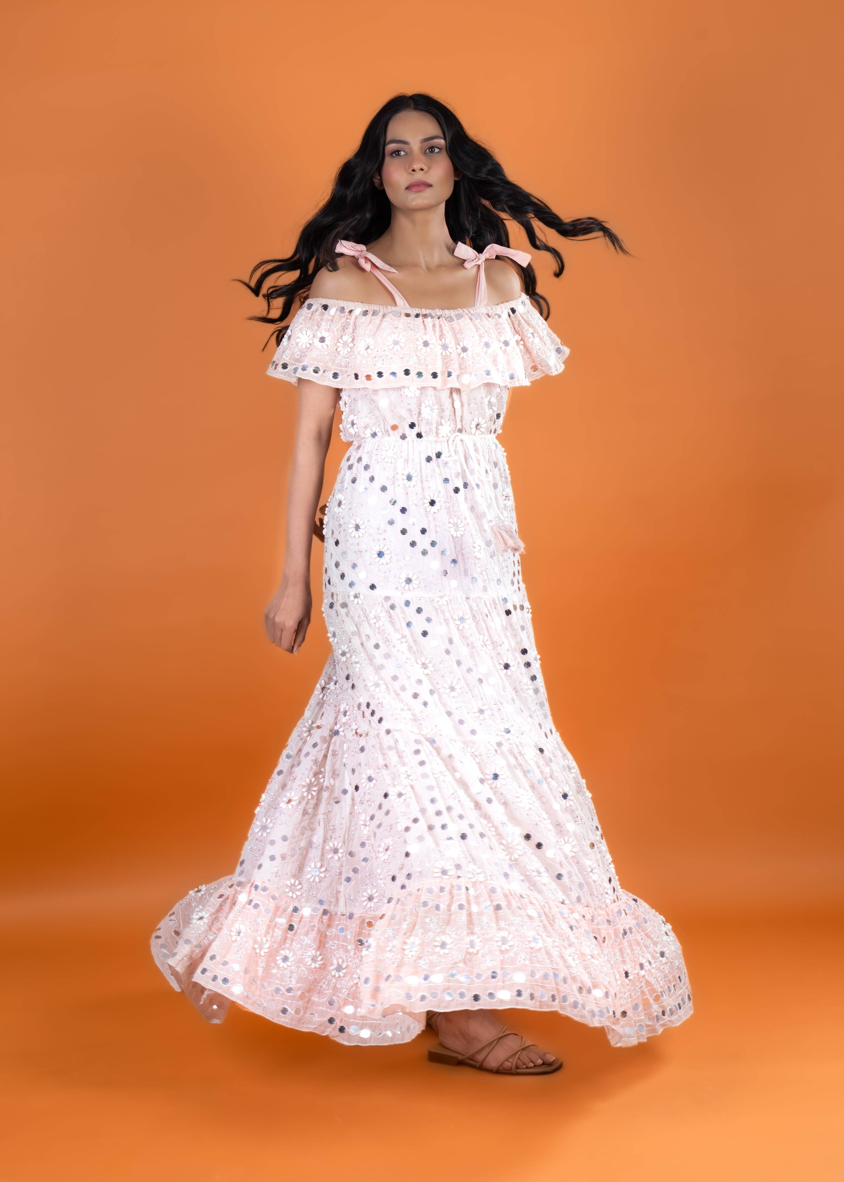 Anannasa Lifestyle - Wholesale Dress - Women's - ANGEL OFFSHOULDER  MAXI DRESS PEACH, lined1