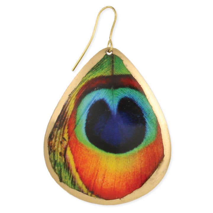 ZAD - Wholesale Dangle Earrings - Strut Your Stuff Peacock Feather Print Teardrop Earrings