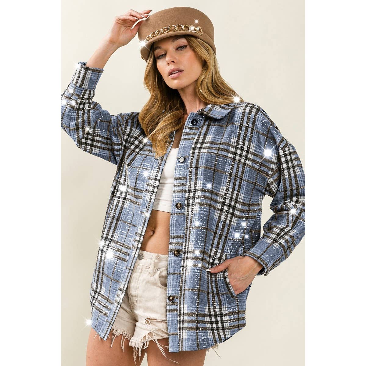 IVE – Engroshandel Jakke - Dame – HELDÆKKENDE KLARE PAILLETTER VINTAGE PLAID JAKKE7