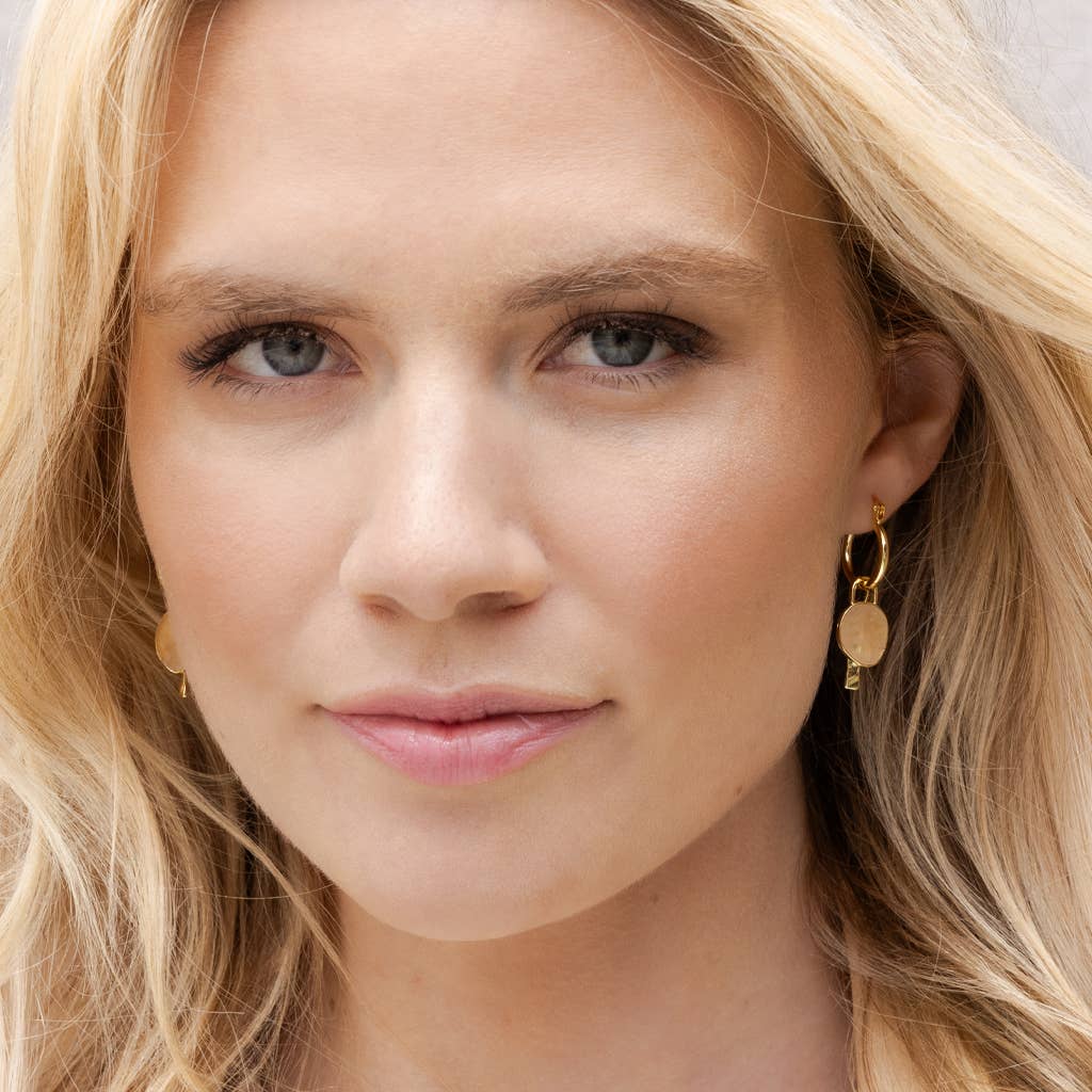 Scout Curated Wears - Wholesale Dangle Earrings - Interchangeable Charm Earring - Rose Quartz/Love/Gold2