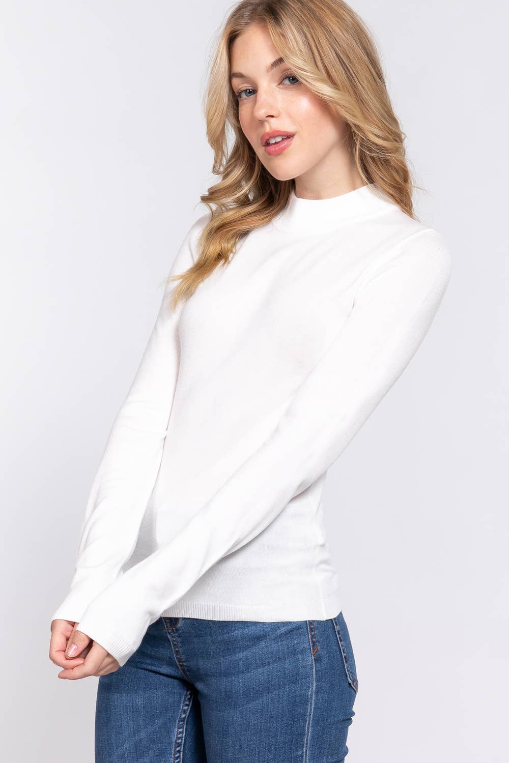 Active Basic | Active USA - Venta al por mayor Jersey de punto - Mujer - Suéter básico de manga larga con cuello simulado35