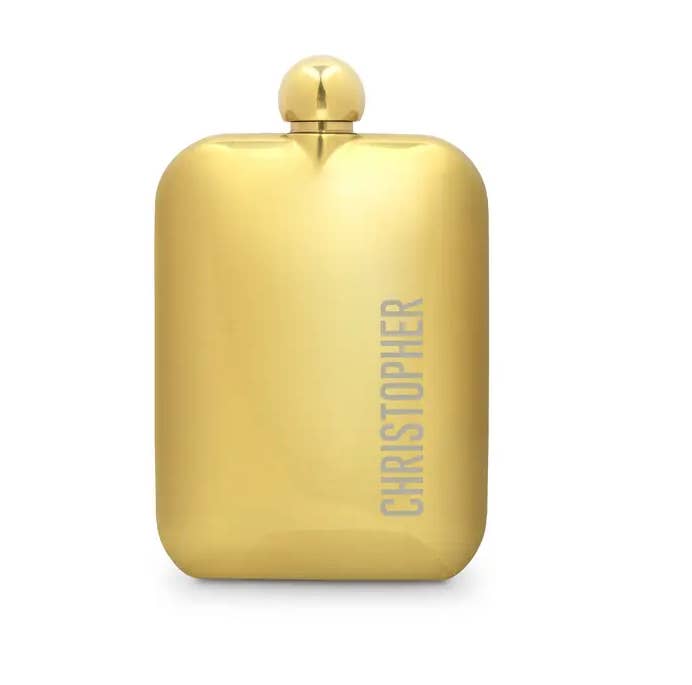 Weddingstar Inc. - Wholesale Flask - Gold Metal Round Edged Hip Flask - Vertical Name