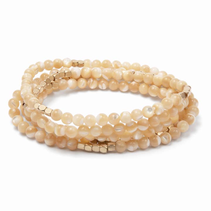 Scout Curated Wears - Wholesale Beaded Bracelet - Stone Wrap Mother of Pearl/Gold - Stone of Prosperity1