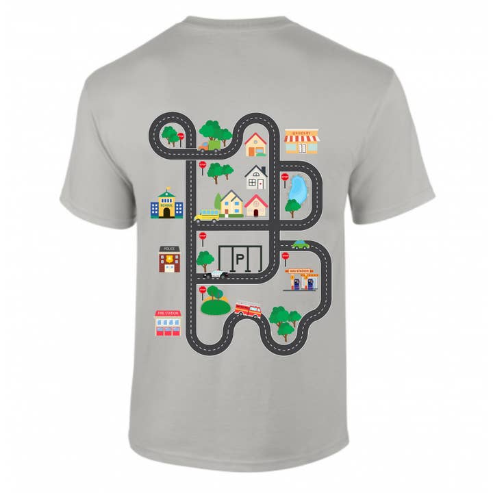 Sage & Soil - Wholesale T-shirt met print - Uniseks - Car Race Track Playmat T-shirt voor volwassenen