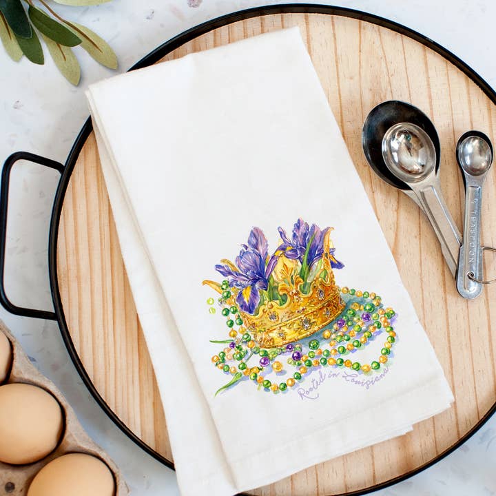 Rooted in Louisiana Iris Crown Kitchen Towel for wholesale by Pelican Provision Co.