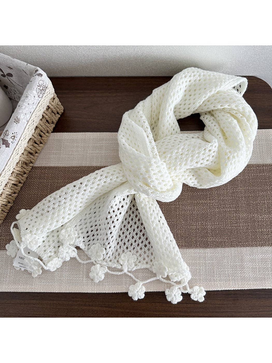 Funkyrel® Atzbranding Limited - Wholesale Scarf - Women's - Scarvii - Elegant Retro Openwork Scarf & Shawl with Floral Fringe1