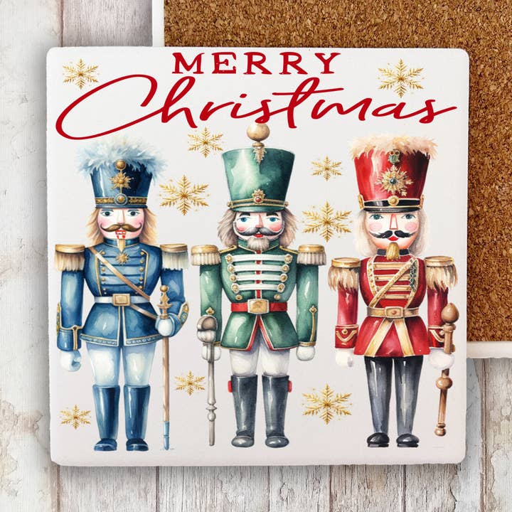 Merry Christmas Holiday Nutcrackers Stone Coaster for wholesale by Avery Lane Gifts